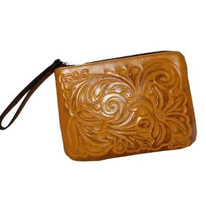 PATRICIA NASH Cassini Clutch/Wristlet Tooled Leather Gold NWT